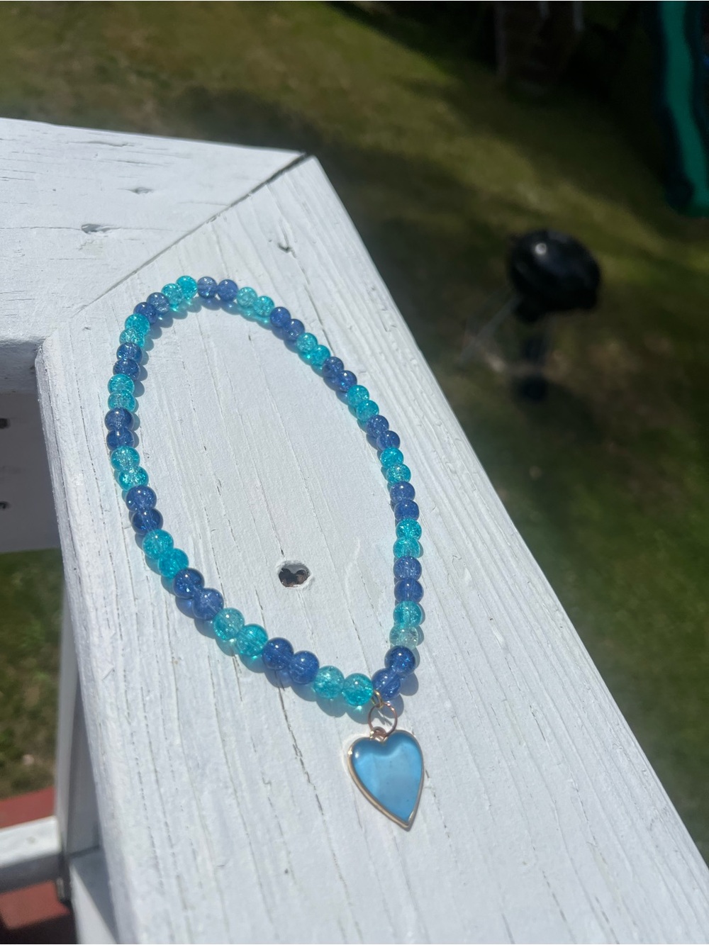 Blue Heart Pendant Glass Beaded Necklace - Women Jewelry - Picture 3 of 4